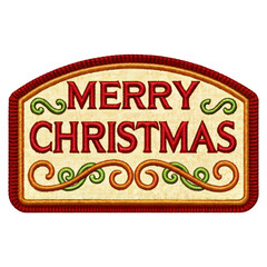 Festive Merry Christmas Wooden Sign with Decorative Red and Green Swirls