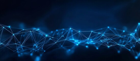 Abstract dark blue background with glowing lines and dots, a technology concept banner design. Big data connection or digital network.