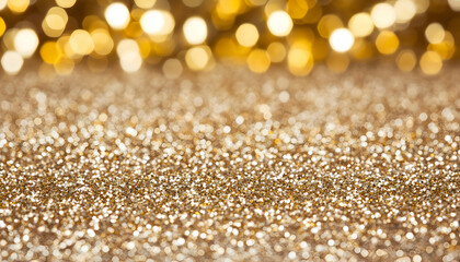 Sparkling gold glitter texture background with bokeh lights. Perfect for festive designs, holiday cards, or luxurious branding.