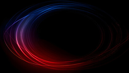 Abstract red and blue light trails forming an oval frame on a black background; perfect for modern designs, technology presentations, or futuristic concepts.