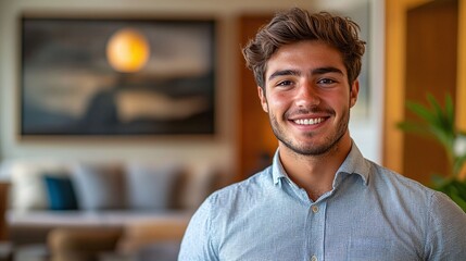 Obraz premium real estate buyer and investor standing confidently in a stylish apartment interior after signing property agreement for relocation and successful homeownership in a new suburb