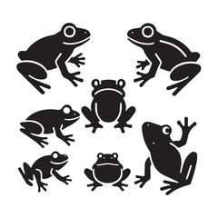 A set of  Minimalist frog icon silhouette