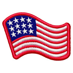 Waving United States Flag Patch with Red White and Blue Isolated on Transparent Background