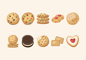 Beige Sweet Dessert Chocolate Cookie Illustration Set