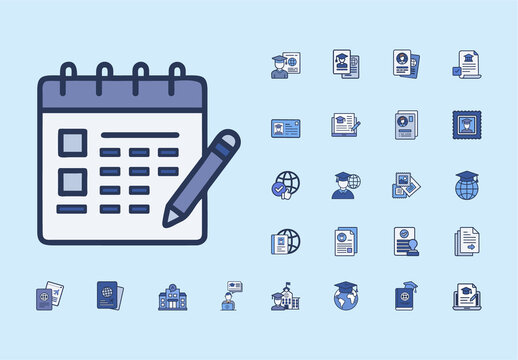 Blue White University Education Student Visa Illustration Set
