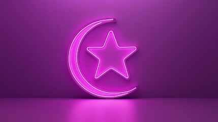 Fototapeta premium Neon Crescent Moon Star Islamic Symbol Design