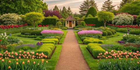 garden in the park garden, park, path, tree, grass, nature, landscape, architecture, summer, trees, sky, city, house, europe, flowers, lawn, building, plants, travel, stone, castle, water, gardening, 