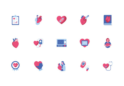 Colorful Medical Heart Health Illustration Set