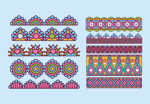 Colorful Ornamental Mandala Line Pattern Illustration Set