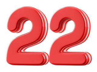 Naklejka premium 3D Glossy Red Number 22