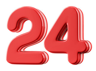 3D Glossy Red Number 24