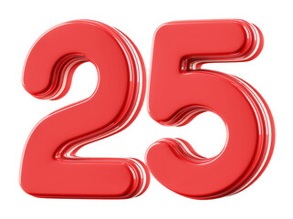 3D Glossy Red Number 25