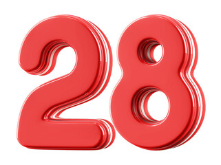3D Glossy Red Number 28