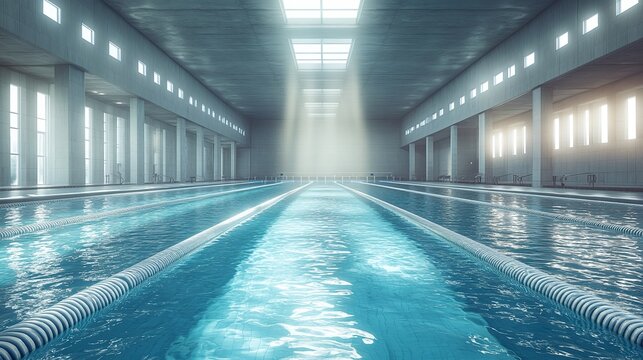 large olympic swimming pool arena with empty lanes and clean blue water professional sports venue for competitive swimming training fitness and championship events