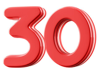 3D Glossy Red Number 30