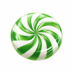 Obraz premium Realistic illustration of a green and white peppermint candy with a swirl pattern, isolated on transparent background.