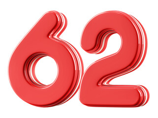 3D Glossy Red Number 62