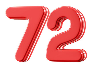 3D Glossy Red Number 72