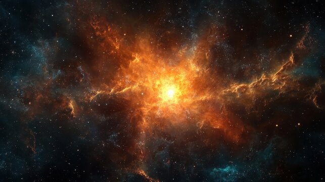 A cosmic canvas ablaze with vibrant hues, a nebula teeming with stars, galaxies swirling in a cosmic ballet, a supernova is fiery heart exploding into the night sky, a breathtaking backdrop for space