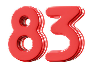 3D Glossy Red Number 83
