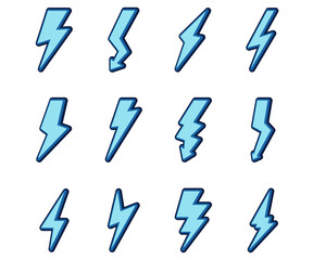 Lightning bolt set thunder cartoon illustration