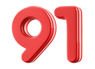 3D Glossy Red Number 91