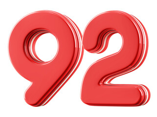3D Glossy Red Number 92