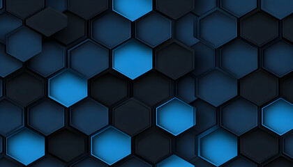 Fototapeta premium Abstract hexagonal pattern background. Dark blue and black hexagons create a modern, geometric design, perfect for tech or corporate projects.