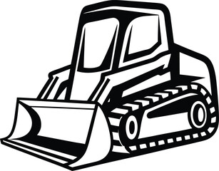 Bulldozer and Excavator vector illustration, Modern Bulldozer and Excavator silhouette and line art vector