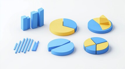 3D Render of Colorful Data Charts and Graphs for Business Presentation