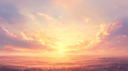 Fototapeta premium A breathtaking digital painting depicts a vibrant sunset. 