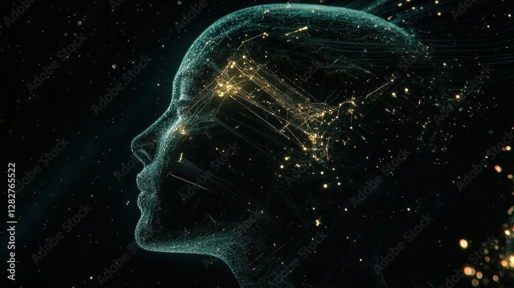 Aufkleber human head silhouette illuminated by glowing quantum circuits representing advanced technology and a