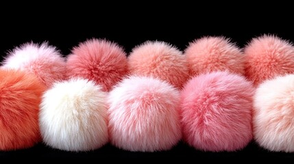 Pink fur pom-poms on black, gradient, texture