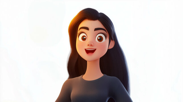 Young Woman in 3D Cartoon Style