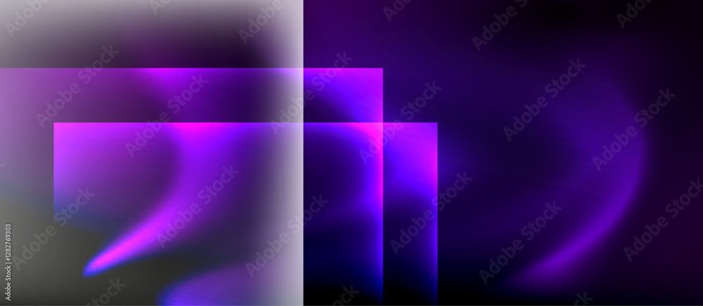 Poster glass squares with neon shiny light abstract background