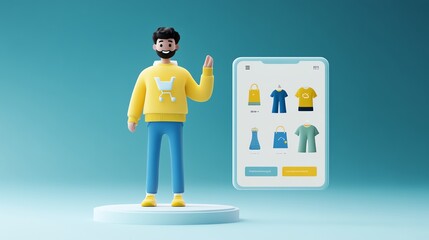 AI-driven product recommendations, personalized shopping experience, floating UI elements, 3D illustration