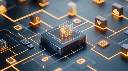 Scalability concept, cloud-based e-commerce infrastructure, digital network expansion, 3D illustration