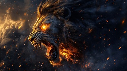 Fiery Lion Majestic King of the Jungle in Blazing Inferno