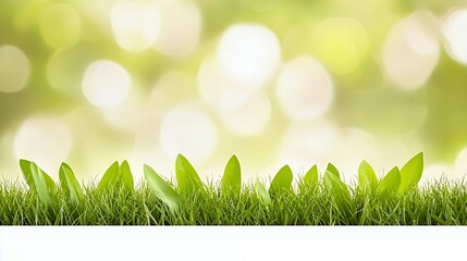 Obraz premium Vibrant Green Grass and Leaves Against a Soft Bokeh Background