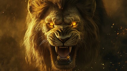 Majestic Roaring Lion with Glowing Eyes - Powerful Symbol of Strength and Royalty