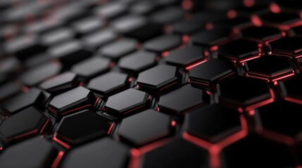 Fototapeta premium Abstract black grey metallic overlap red light hexagon mesh design modern luxury futuristic technology background vector illustration.