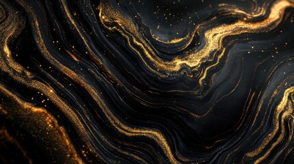 Obraz premium Liquid black marble with gold textures. Luxury pattern, golden, fluid illustration. Abstract melted, golden, texture. 3D illustration, 3D render. background, fashion, luxurious, 4k wallpaper