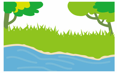 川べりの自然の背景イラスト素材