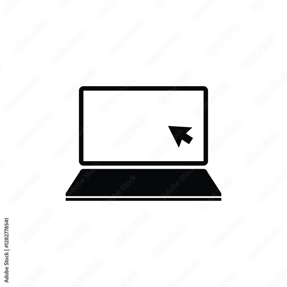 Poster laptop with pointer or cursor icon. simple solid style for web template and app. online, pc, registr