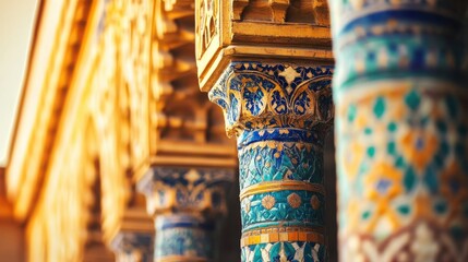Intricate Architecture of Colorful Columns in Historical Building