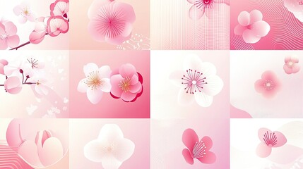 Icon Set of Abstract Cherry Blossom Patterns, Cherry Blossom Festivals