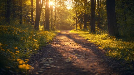 Sunlit Path Through a Forest