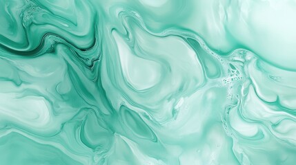 Obraz premium A mesmerizing canvas of fluid marble, its mint green hue transitioning seamlessly into an ethereal abstract art background, perfect as a luxurious 3D wallpaper for your home or office.