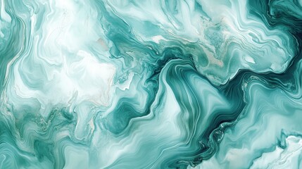Obraz premium A mesmerizing canvas of fluid marble, its mint green hue transitioning seamlessly into an ethereal abstract art background, perfect as a luxurious 3D wallpaper for your home or office.