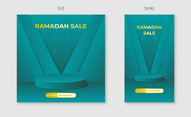 Ramadan sale social media post template. Minimalist square and vertical post design
